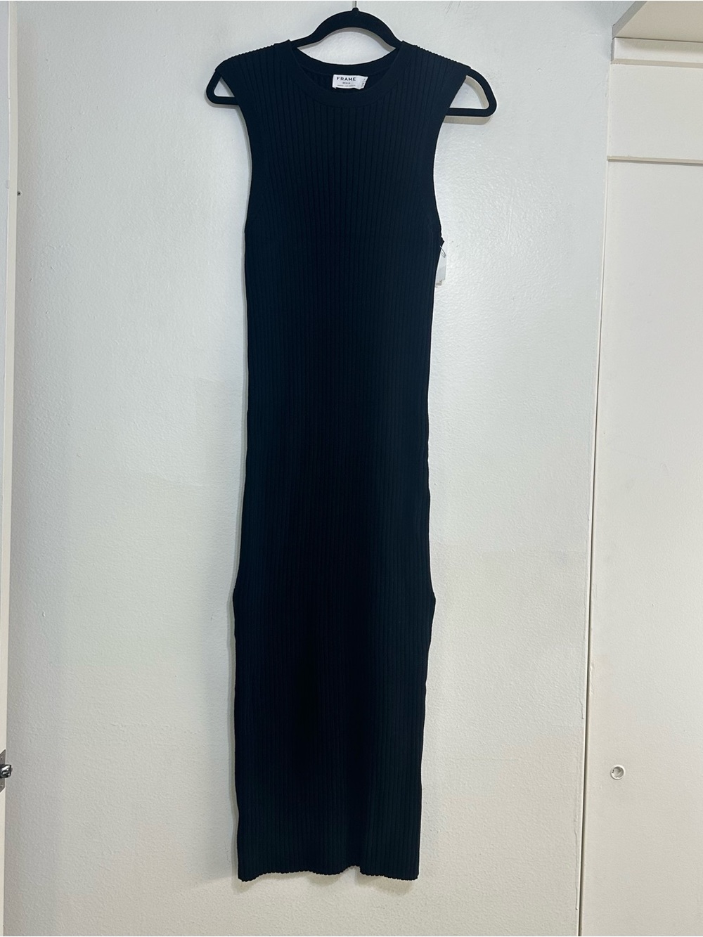 NEW Frame Denim Black Knit Ribbed Sleeveless Midi Tank Dress